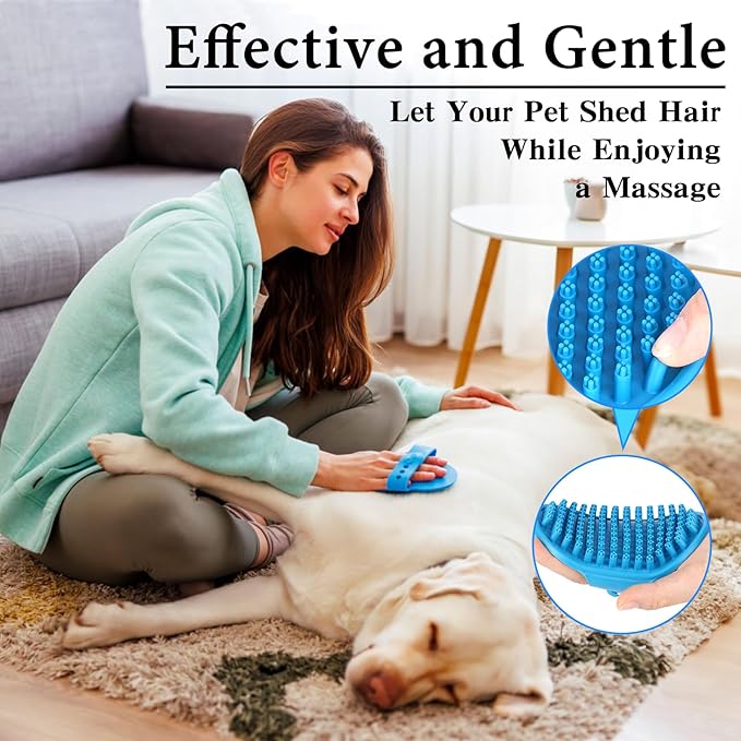 2PCS Dog Bath Brush with Adjustable Handle, Suitable for Pets Deshedding, Washing, Massaging & Grooming (Blue Green)