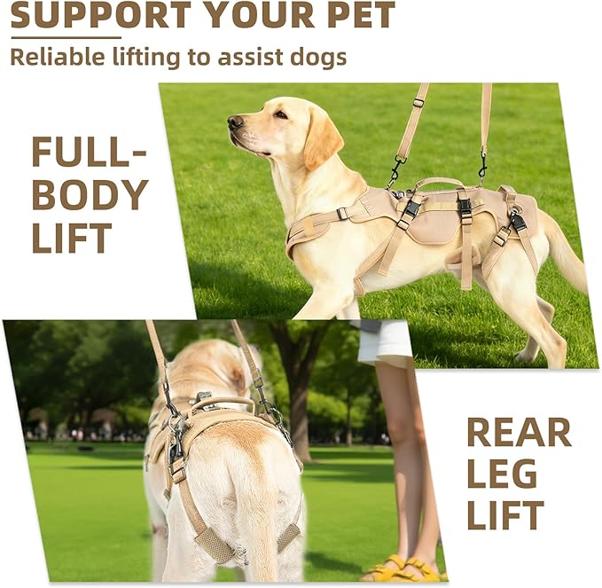 PUPTECK Dog Lift Harness for Medium Large Sized Dog, Rehabilitation Sling for Hind Leg Support, Multifunctional Mobility Assistance Harness for Old, Disabled, Joint Injuries, Paralysis Dogs, Brown M