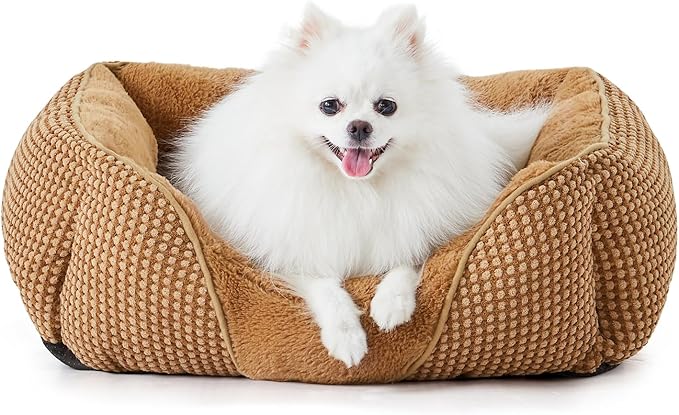 MIXJOY Dog Beds for Small Dogs Cats, Small Dog Bed Washable, Calming Dog Bed Small Size Dog, Soft Cat Beds for Indoor Cats, Orthopedic Rectangle Pet Puppy Sofa Bed with Anti-Slip Bottom(20x19in,Brown)