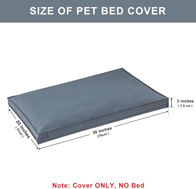 Dog Bed Covers Replacement Washable, Waterproof Dog Bed Cover with Zipper, 30Lx20Wx3H inch Durable Oxford Pet Bed Cover for Outdoor/Indoor Use, Cover Only, Blue-Gray