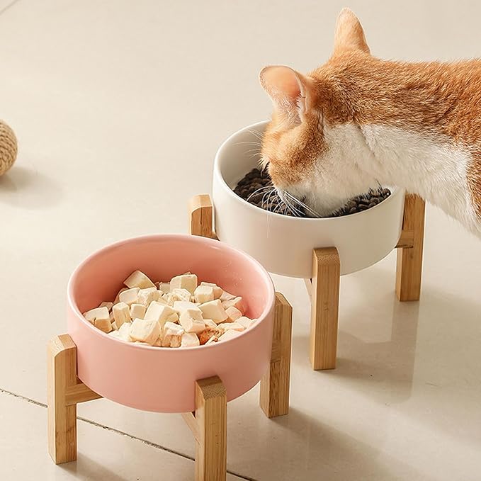 Petygooing Pink Elevated/Raised Ceramic Dog Bowl for Medium and Large Breeds, Dog Food Water Dish with Stand,Pet Feeding Bowl with Anti Slip Rubber Large Dogs(1800ml 7.6 Cups)