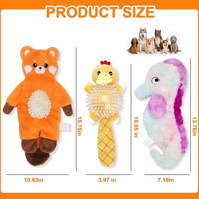 Interactive Squeaky Dog Toys for Small, Medium & Large Dogs, 3-Pack No-Stuffing Plush Chew Toys with Crinkle Sound – Durable, Safe Teething & Boredom Relief Toys for Puppies and Adult Dogs