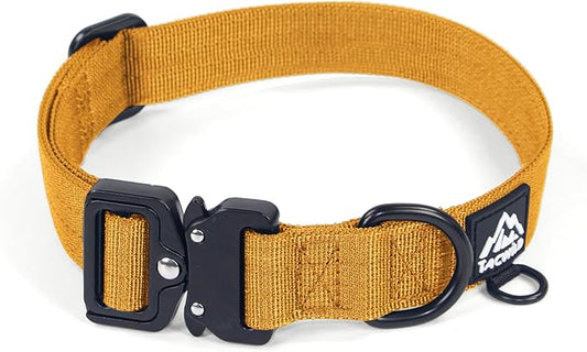 Dog Collar for Large Dogs - Adjustable, Chew Proof Nylon Collar with Metal Quick Release Buckle and D-Ring for Dog Tags (Turmeric Yellow)