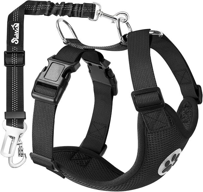 Lukovee Dog Seat Belt for Car, Adjustable Dog Car Harness for Large Medium Small Dogs, Soft Padded & Breathable Mesh Dog Seatbelt with Car Strap and Carabiner (Black,XS)