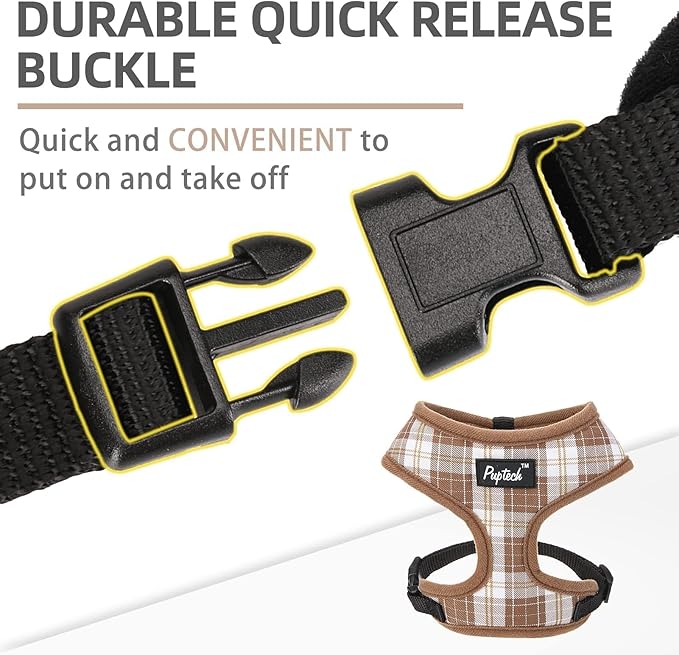 PUPTECK Soft Mesh Dog Harness and Leash Set Pet Puppy Cat Comfort Padded Vest No Pull Harnesses, Brown, S
