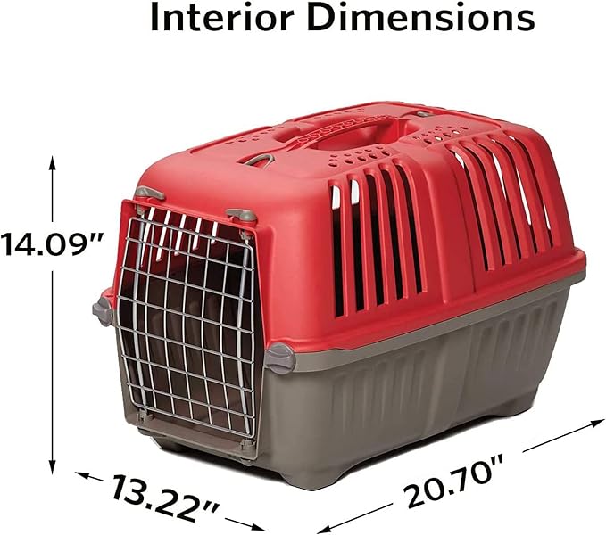 MidWest Homes for Pets Spree Travel Carrier ??Hard-Sided Dog & Cat Carrier, Small Pet Travel Crate with Handle, Ventilated Design, Easy Assembly, 22-Inch, Red