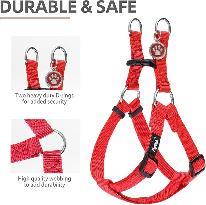 PUPTECK No Pull Dog Harness Soft Adjustable Basic Nylon Step in Puppy Vest Outdoor Walking with ID Tag Red