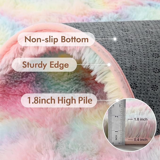 9x12 Ft Extra Large Shag Kids Colorful Rug for Living Room, Ultra Soft Fluffy Furry Area Rugs for Nursery Bedroom Indoor Floor, Girls Aesthetic Carpet Home Decor (Rainbow)