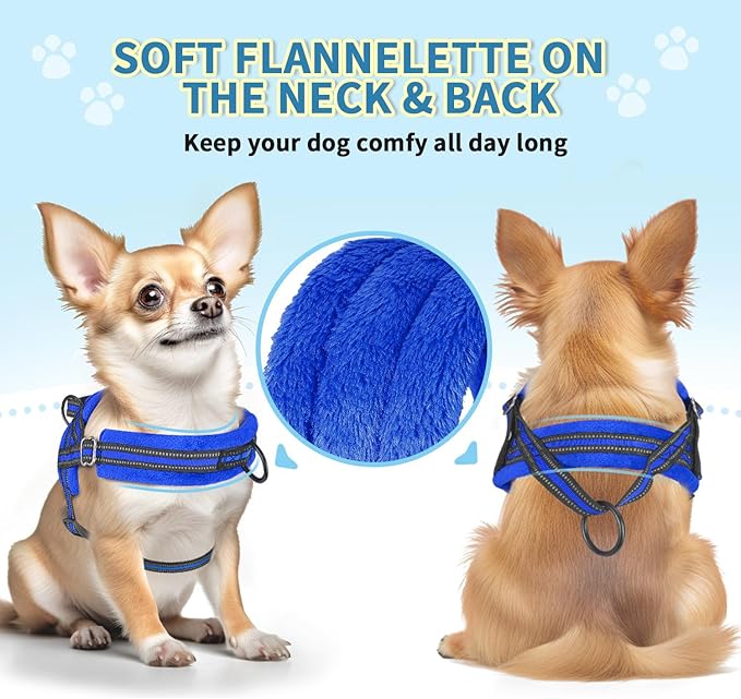 Lukovee No Pull Dog Harness and Leash Set, Soft Padded Small Dog Harness, Neck & Chest Adjustable Reflective Vest Puppy Harness with 4ft Lightweight Anti-Twist Dog Leash for Small Dogs (Blue, Large)