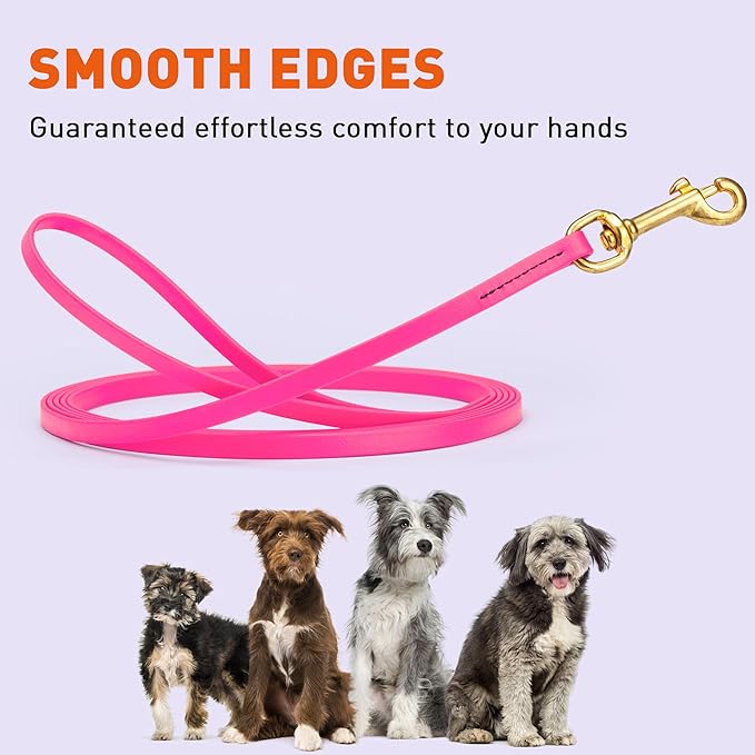 Viper Biothane K9 Working Dog Leash Waterproof Lead for Tracking Training Schutzhund Odor-Proof Long Line with Solid Brass Snap for Puppy Medium and Large Dogs, 10ft Passionfruit Pink