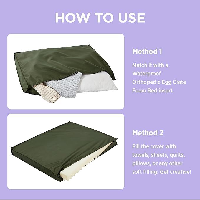 LE SURE Waterproof Dog Bed Cover Replacement Washable - Large Size for Pet Mat 36x27x3 Inches, Green