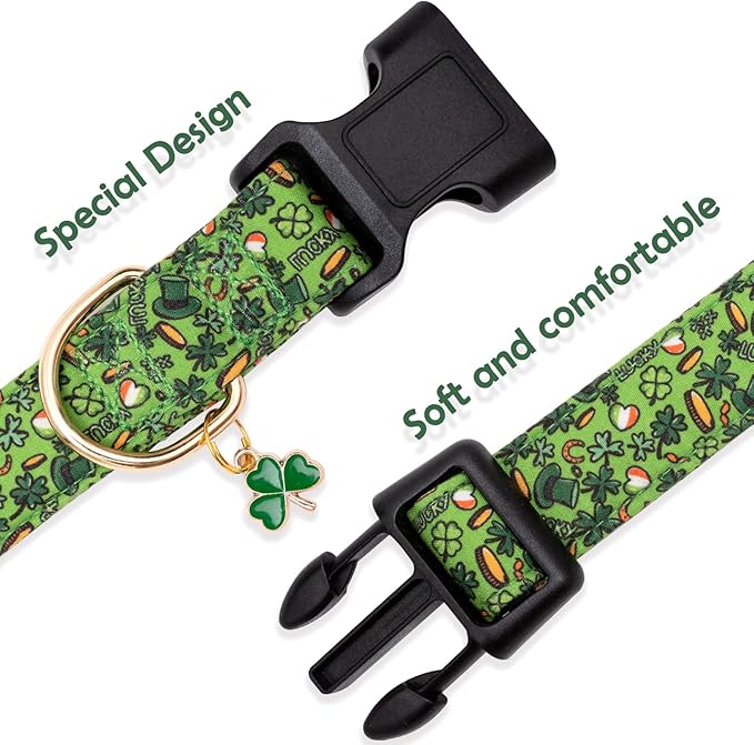 Faygarsle St Patrick's Day Dog Collar Cute Holiday Collar for Small Medium Large Dogs Green Trefoil Print Lucky Straw Cotton Dog Collar XS