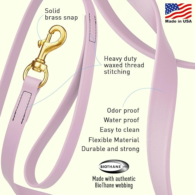 Viper Biothane K9 Working Dog Leash Waterproof Lead for Tracking Training Schutzhund Odor-Proof Long Line with Solid Brass Snap for Puppy Medium and Large Dogs, 20ft Pastel Purple
