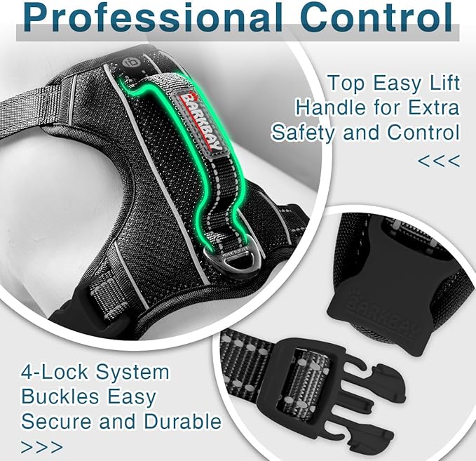 BARKBAY Dog Harness No Pull with ID Tag Pocket - Heavy Duty, Reflective, Easy Control for Large Dogs(Black,M)