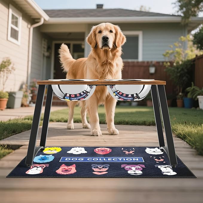 Elevated Dog Bowls for Large Dogs with Slow Feeder & Mat, 101oz Bowls, Tall Raised Dog Bowl Stand