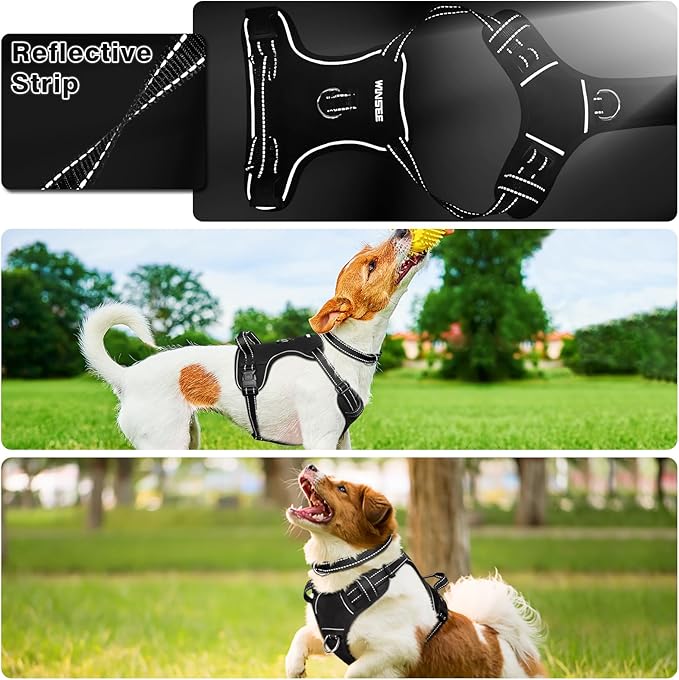 WINSEE Dog Harness No Pull, Pet Harnesses with Dog Collar, Adjustable Reflective Oxford Outdoor Vest, Front/Back Leash Clips for Small, Medium, Large, Extra Large Dogs, Easy Control Handle for Walking