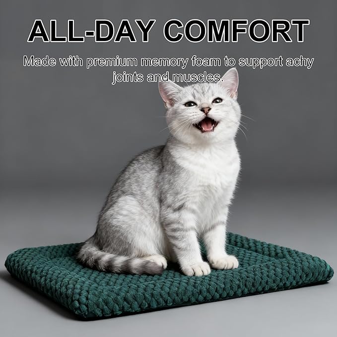 Dog Bed Mat - Dog Crate Pad - Reversible Mat for Pet Comfort - Soft Bed Crate Pads for All Seasons - Durable, Machine Washable Mat for Crates, Travel, and Home (Dark Green, 18" L*14" W*1.5" Th)