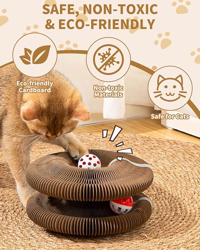 Cat Scratcher Board Toys,Interactive Magic Organ Bell Ball Track,Bored Kitty Indoor Cardboard Gifts,Round Pet Paw Scratch Pad,No Posts Puzzle Tree Tower Bed House,Circle Tunnel Nail File