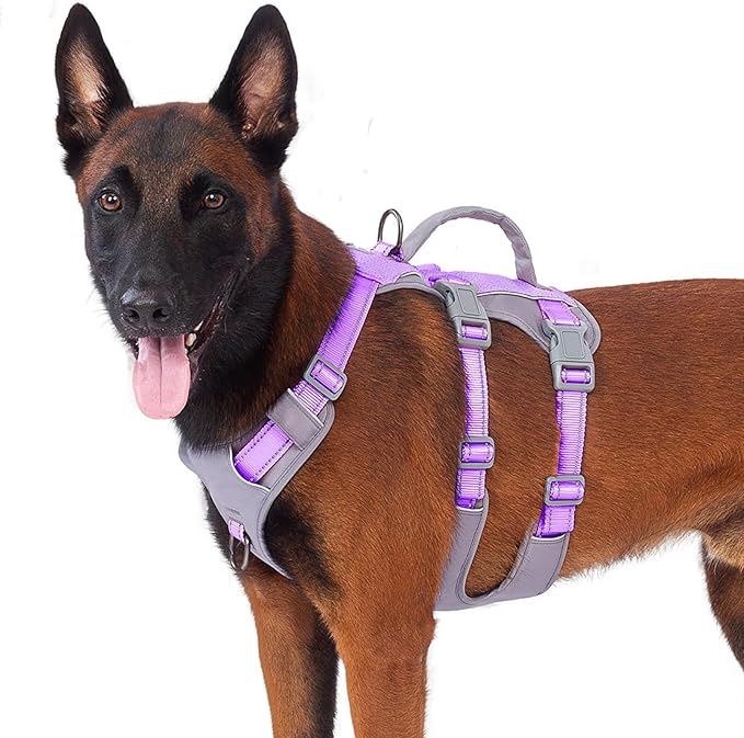 Huntboo Reflective Dog Harness with Handle, Escape Proof, No Slip, Breathable, Lightweight,Adjustable Lift Harness for Small, Medium,and Large Dogs Walking,Training,and Running Gear(Lavender Purple,L)