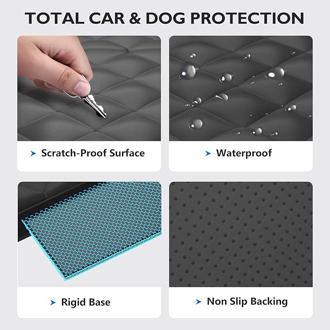Back Seat Extender for Dogs-Upgraded Egg Crate Foam, Soft Dog Car Seat Cover Holds 420lbs, Sturdy Backseat Extender for Dogs, Waterproof Pet Car Bed Dog Hammock for Car, SUV, Truck