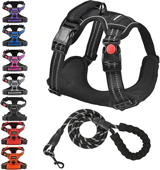 No Pull Dog Harness & Leash - Adjustable Soft Padded Vest, Reflective Oxford Vest with Easy Control Handle for Small & Large Dogs (Black, Small)