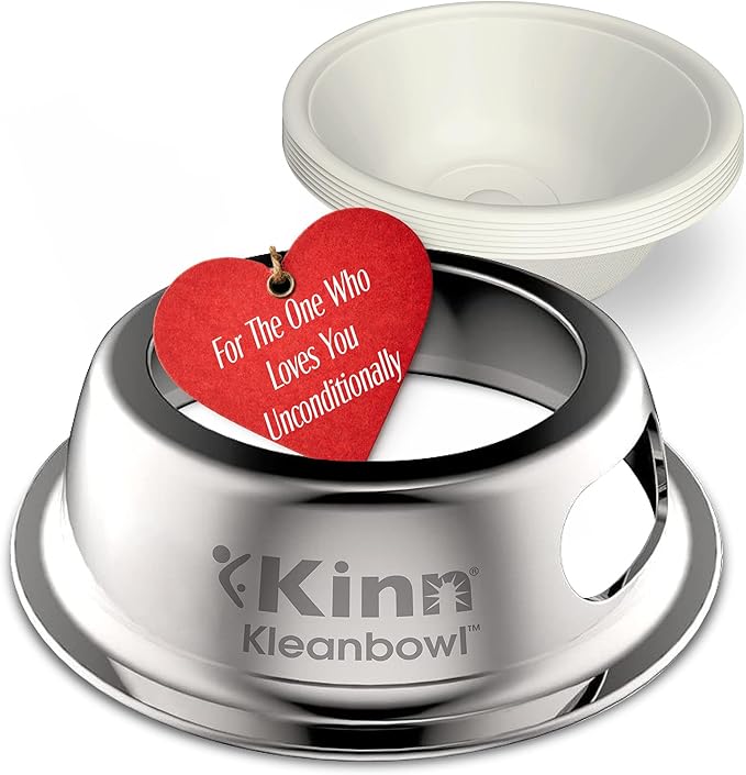 Kinn Kleanbowl Pet Bowl Stainless Steel Frame with Compostable Refills, 8 oz (Pack of 1) – Spill-Proof Stable Disposable Dog Bowls for Easy Cleaning and Healthy Pets, No Plastic
