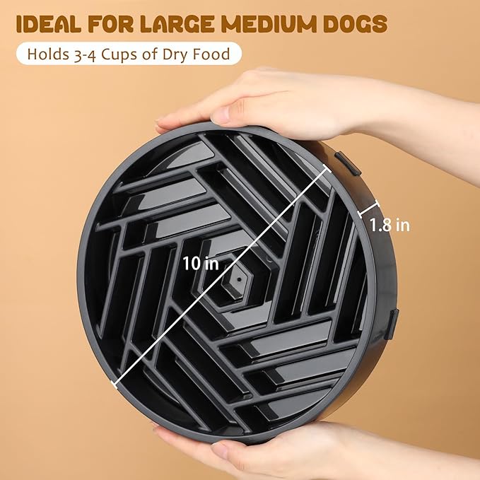 WHIPPY Slow Feeder Dog Bowl, Puzzle Maze Design to Slow Down Eating, 3-Cup Capacity, Anti-Gulping Food Bowl for Medium & Large Dogs,Gray