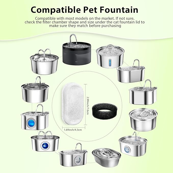 Cat Water Fountain Filters - 24 Pack Cat Fountain Filters for 3.2L/108oz & 2L/67oz Pet Water Fountains, Three-Layer Filtration Replacement Filter(12+12 Pack), Package Amount for 6 Months