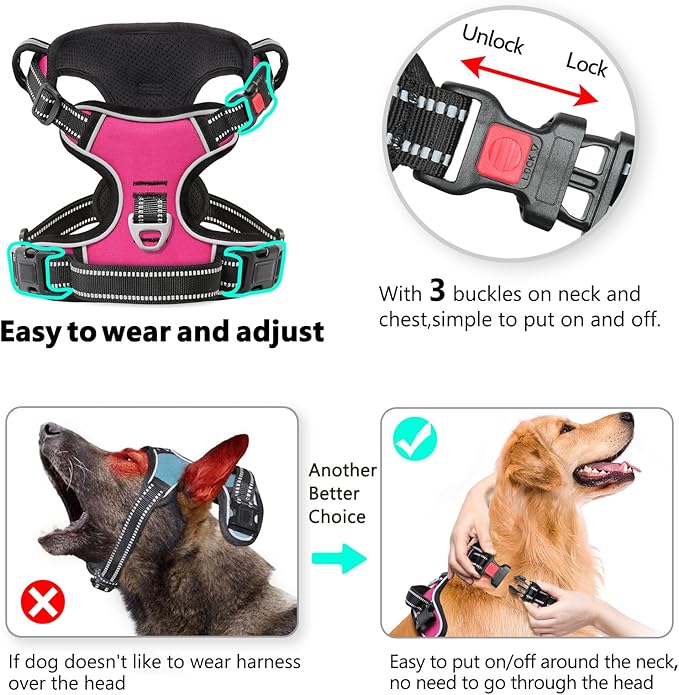 Timos No Pull Dog Harness, No Choke Front Lead Dog Reflective Harness, Adjustable Soft Padded Pet Vest with Easy Control Handle for Small Medium Large Dogs, S