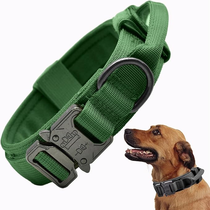 Tactical Dog Collar, Adjustable Military Training Nylon Dog Collar with Control Handle and Heavy Quick-Release Metal Buckle for Small Medium Large Dogs, Emerald Green XXL