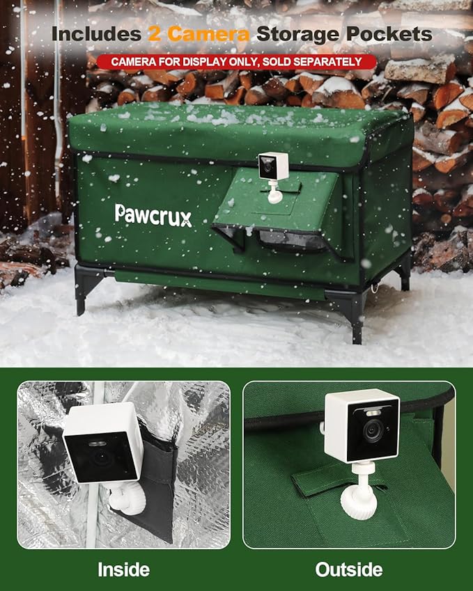 Weatherproof Heated Cat House for Outdoor in Winter, Heated Cat Bed Kitty Shelter with Cat Heating Pad, Insulated & Safe Escape Door, Warm House for Outside Stray Cat(Green, 12.6"x16.5"x16.9")
