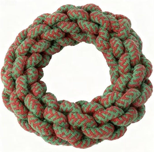 Pet Cotton Ring Dog Toy, Braided Rope Chew Ring for Medium and Large Dogs, 20x20x5cm, Durable Training Toy (RedGreen)
