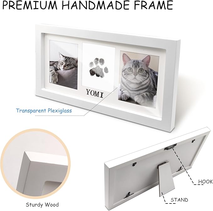 MYPAWLETS Paw Print Frame & Ink Pads Kit,Dog or Cat Paw Print Kit,2 No Mess Ink Pads for Pets,Paw Print Stamp Pad for Dogs,Wooden Pet Memorial Frame,Personalized Pet Paw Print Gifts-White