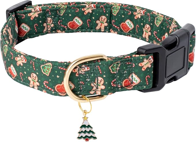 Faygarsle Green Dog Collar Christmas Design Gingerbread Man Pattern for Small Medium Large Dogs Collar Cute Stylish Girl Boy Christmas Dog Collar L
