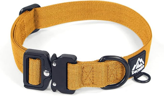 Heavy Duty Dog Collars for Medium and Large Dogs - Adjustable, Chew Proof Nylon Collar with Metal Quick Release Buckle and D-Ring for Dog Tags (Turmeric Yellow, L)