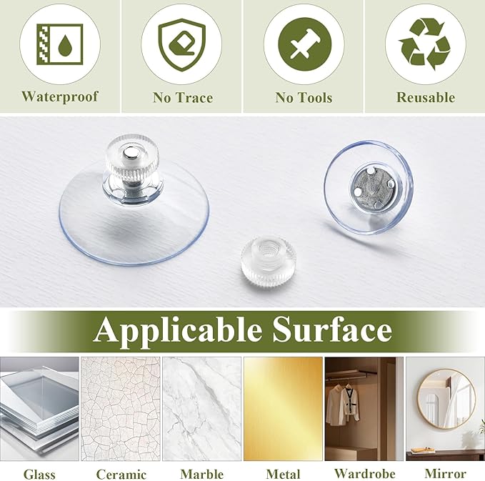 50Pcs Adhesive Suction Cups Bulk, 25mm/40mm Clear PVC Sucker Pads with Screws Nut, Replacement Suction Cup Hooks for Window Wall Car Door Shade License Plates Bathroom Decor