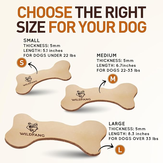 Wildfang® Leather Dog Toy, Large – Soft Dog Chew Toys for Gentle Chewers, Puppies, Senior or Older Dogs with Sensitive Teeth – Non-Toxic, Stuffless, 5mm Leather Bone for Dogs Over 33 lbs, Pack of 3