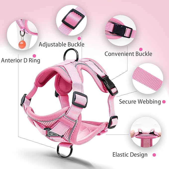 No Pull Dog Harness with Leash Set for Small Sized Dog, Reflective Adjustable No Choke Front Clip Cat Vest Harness with Breathable Mesh, Comfortable Soft Padded Pet Vest, Pink S
