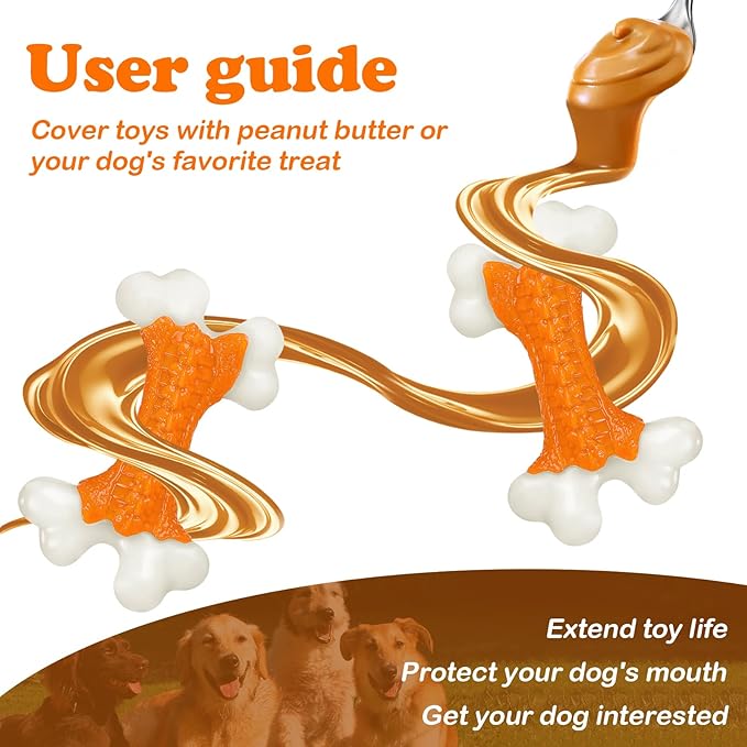 Dog Toys for Aggressive Chewers Large Breed, Tough Bones, Nylon Puppy Teething Chew Toys Medium Dogs, Heavy Duty Peanut Butter Flavor Toys