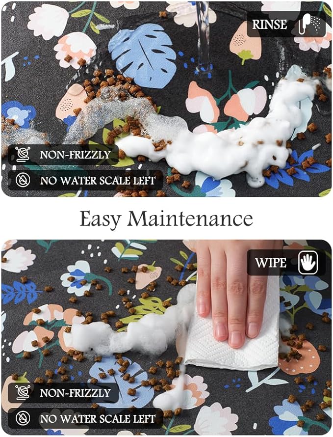 Pet Feeding Mat-Absorbent Dog Mat for Food and Water Bowl-No Stains Quick Dry Water Dispenser Mat-Dog Accessories Pet Supplies-Bowl for Messy Drinkers（DARKFLOWERS,16"x24"