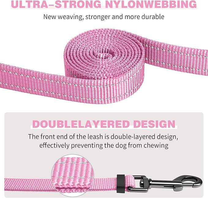 Kazazoo Hands-Free Dog Leash Adjustable Length 5-8 Ft, Waist for Dog Walking, Running for Small &Medium Dogs with Reflective Strips, Ballistic Nylon, Waist Belt, Lightweight Pink
