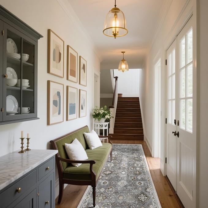 Washable Runners for Hallways Kitchen Rugs: 2'x10' Runner Rug Stain Resistant Non Slip Low Pile Soft Carpet Runners for Hallways Indoor Entryway Kitchen Laundry Room Bedroom Bathroom Farmhouse
