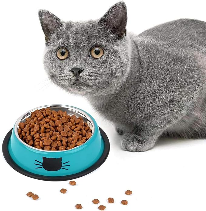 Cat Bowls,Stainless Steel Cat Water Food Bowl,Puppy Feeding Bowl,Set of 3 Shallow Pet Bowl Rubber Base Non Slip Small Dogs Feeder Bowls
