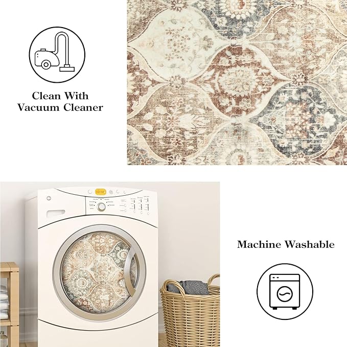 Lahome Moroccan Hallway Rug, 2'5''x8' Kitchen Runner Rugs Non Skid Washable Runners for Hallways, Ultra-Thin Oriental Carpet for Entryway Laundry Room Bedroom Bathroom, Khaki
