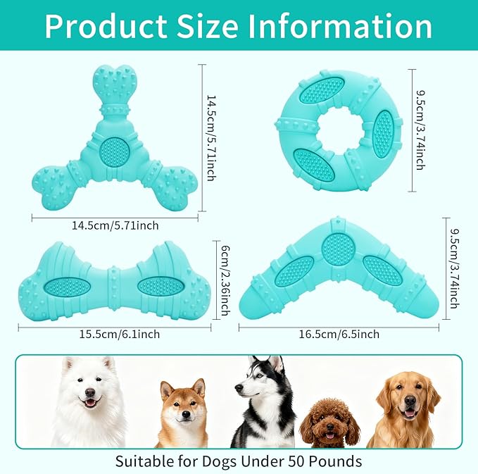 Dog Chew Toys 4 Pack, Dog Toys for Aggressive Chewers Small Medium Breed, Multifunctional Teeth Cleaning and Gum Massage, Natural Rubber Dog Toys for Puppy and Medium Dogs(Blue)