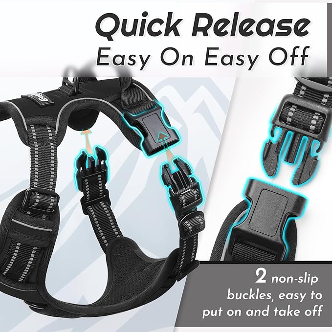 Eagloo Dog Harness Medium Sized Dog, No Pull Service Vest with Reflective Strips and Control Handle, Adjustable and Comfortable for Walking, No Choke Pet Harness with 2 Metal Rings, Black, M