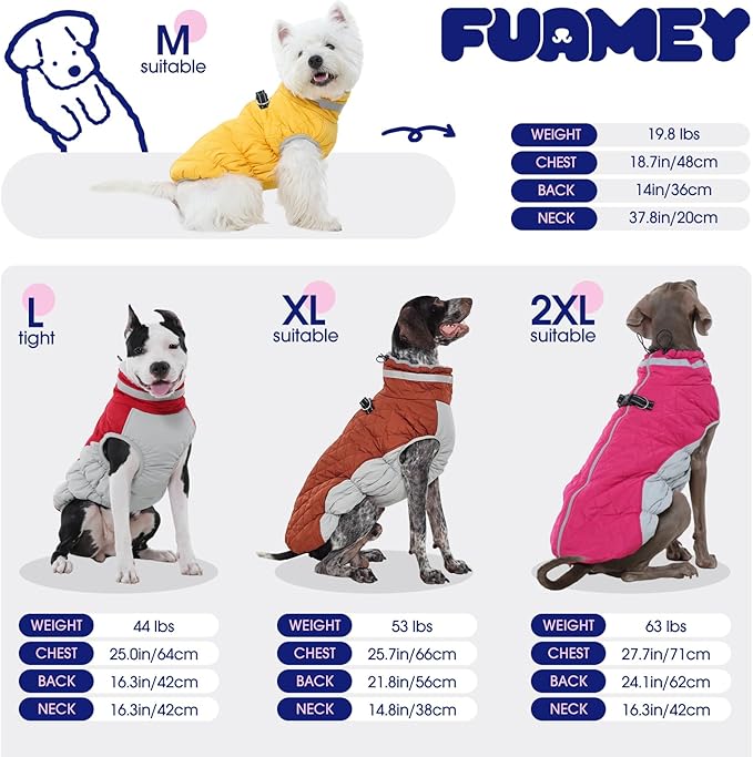 FUAMEY Dog Coat for Large Dogs,Waterproof Dog Winter Jacket with Harness Built in Puppy Cold Weather Coats Reflective Pet Vest with Zipper Warm Fleece Dogs Snowsuit Windproof Red XXXL