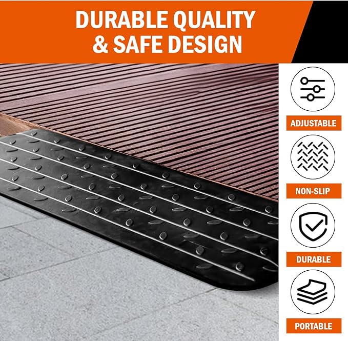 Rubber Wheelchair Threshold Ramp, 1"/1.5"/2"/2.5"/3"/3.5"/4" Rise Options, Wheelchair Ramp 7000Lbs Load Capacity, Non-Slip Textured Surface for Wheelchairs, Scooters (3.0" Rise)