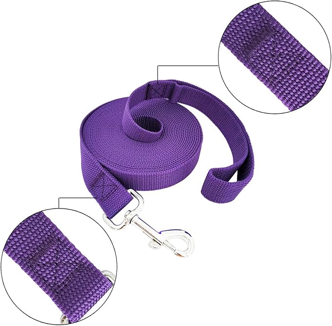 SALO Nylon Training Dog Leash for Small Medium Large Dogs, 1 Inch Wide, 20ft 30ft 40ft 50ft Long Leash Dog/Puppy Lead for Obedience Recall Training, Camping, or Backyard (20 Foot, Purple)
