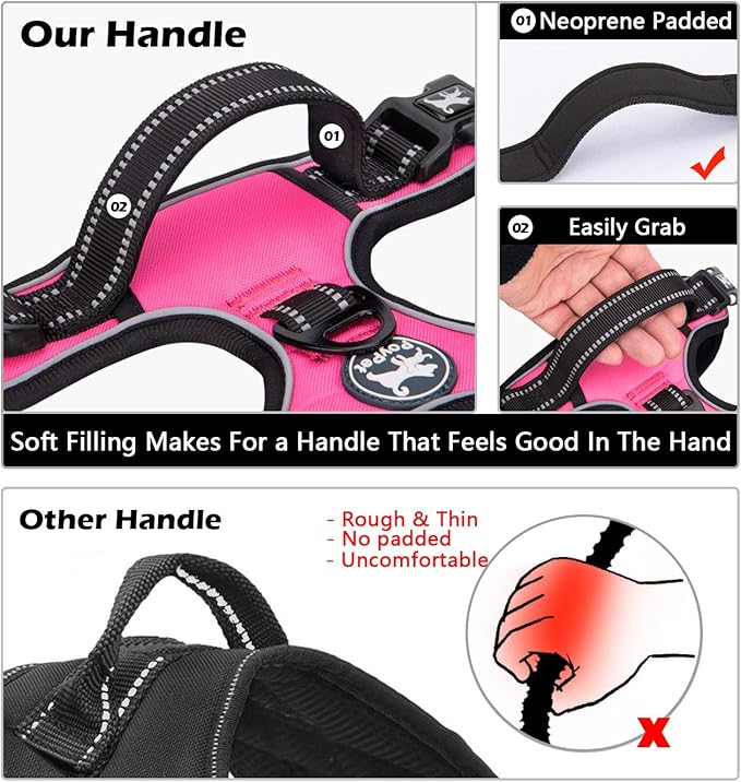 PoyPet No Pull Dog Harness, No Choke Front Clip Dog Reflective Harness, Adjustable Soft Padded Pet Vest with Easy Control Handle for Small to Large Dogs(Pink,L)